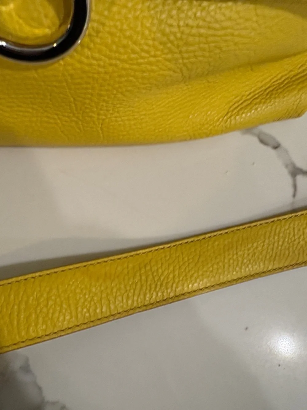 Salvatore Ferragamo Yellow Pebbled Leather Satchel with Crossbody Strap